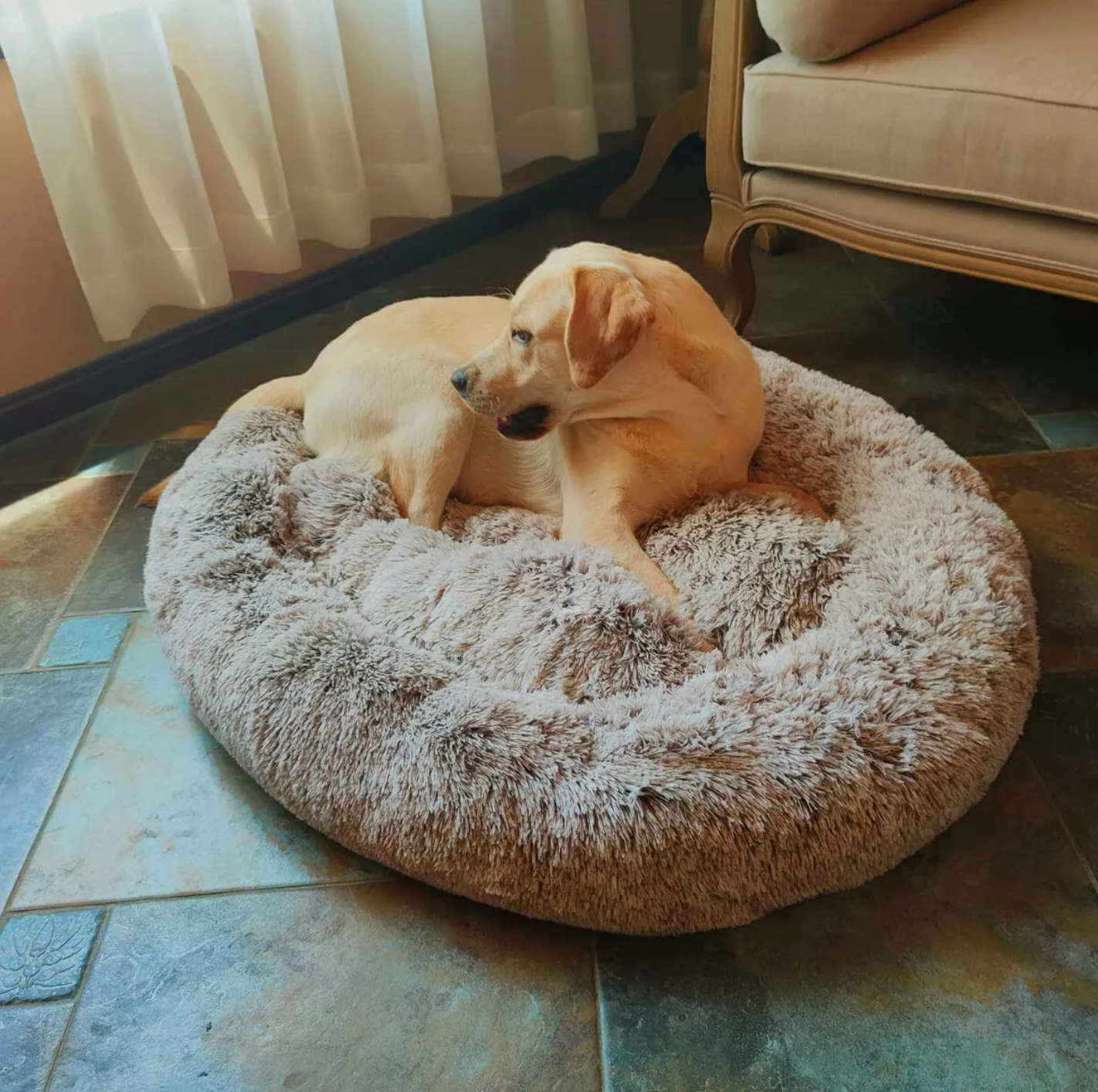 Dog Cat Pet Calming Bed Warm Soft Plush round Nest Comfy Sleeping Kennel Cave