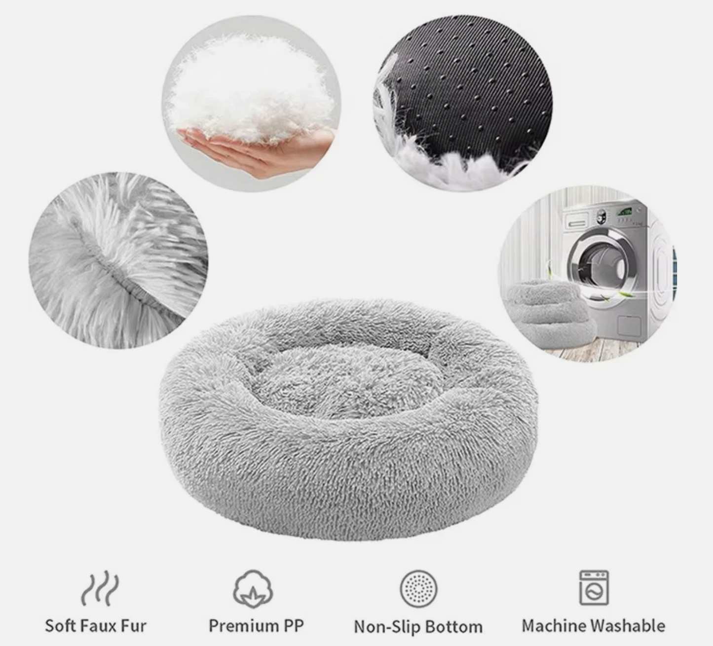 Dog Cat Pet Calming Bed Warm Soft Plush round Nest Comfy Sleeping Kennel Cave