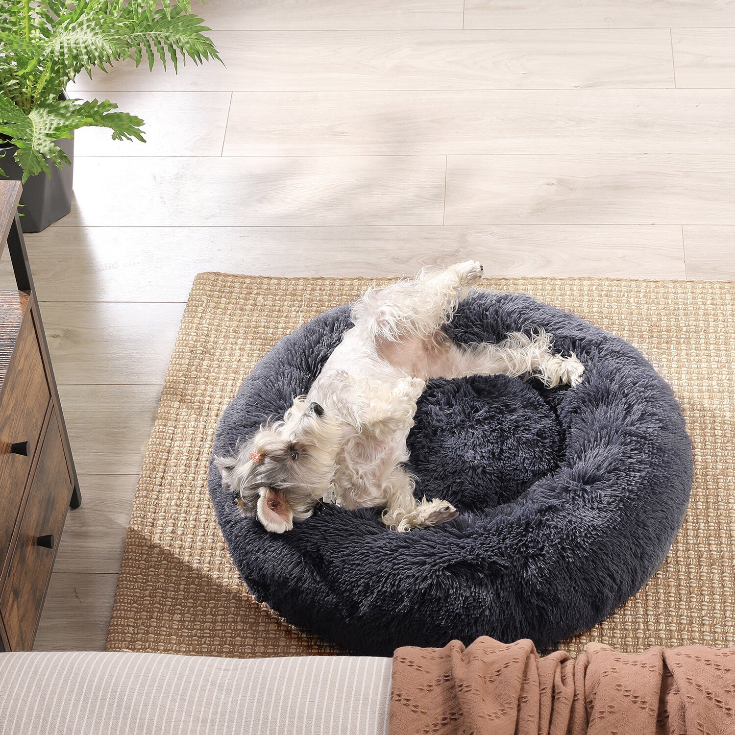 Dog Cat Pet Calming Bed Warm Soft Plush round Nest Comfy Sleeping Kennel Cave